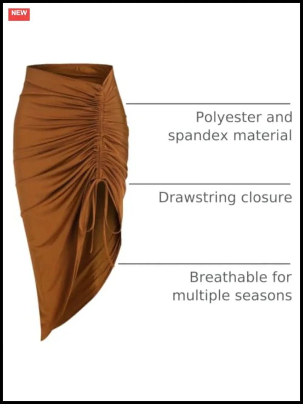 Asymmetrical High Waist Ruched Drawstring Skirt with Slit